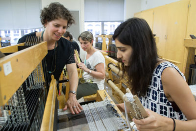 Assistant Professor Nomi Kleinman taught a workshop in creating upcycled wovens, using a variety of waste fabrics and other materials.