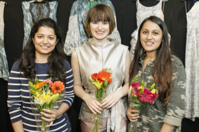 Anchal Kansra, who took second place in the Fashion Design competition; Allison Clausius, who won first; and Aarohi Shah, whose garment came in third.