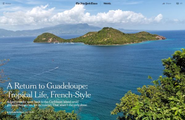 Screenshot of Field's article at NYTimes.com. Image is a hilltop view of Guadeloupe’s Terre-de-Haut. Credit Rolando Diaz for The New York Times.