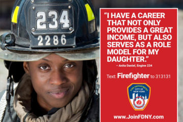 photo of firefighter and FDNY ad