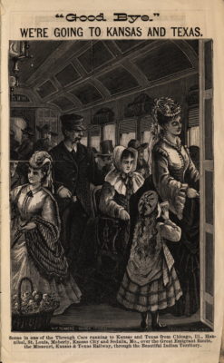 vintage lithograph of train travel