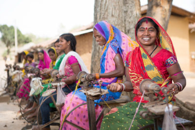 Indian women making textiles