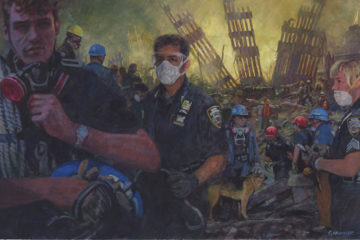 illustration of firefighters at ground zero