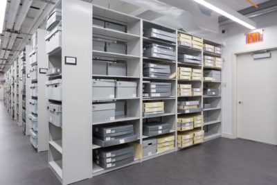 filing shelves in FIT Special Collections