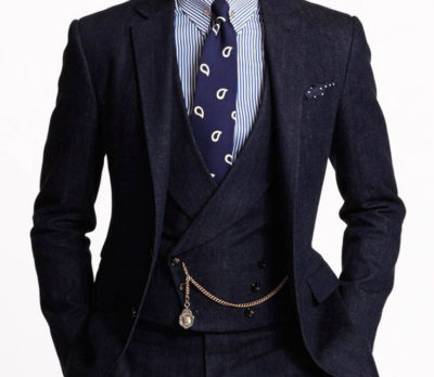 Ralph Lauren Purple Label three-piece denim suit, spring/summer 2015.