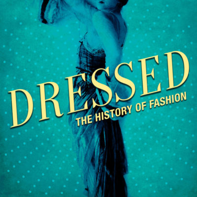 logo for Dressed podcast featuring tinted image of a woman in a sleeveless gown