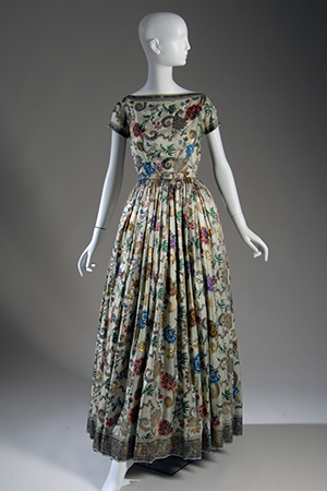 Traina-Norell, “Indian sari” silk brocade dress, circa 1955, gift of Mildred Morton.