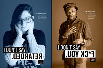 two posters from the Impactful Language campaign