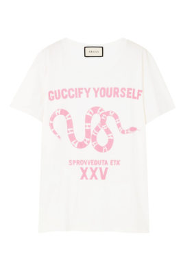 Gucci T-shirt that says Guccify Yourself, with a snake