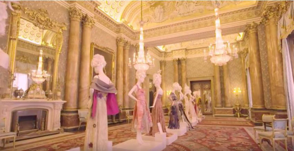Dresses on display from the Commonwealth Fashion Exchange at Buckingham Palace