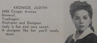 yearbook photo and blurb for Judith Kronick, FIT class of 1945