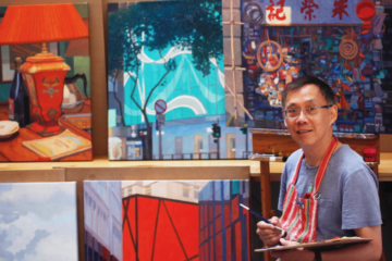 William Low with his award winning Hong Kong paintings