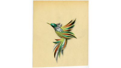 illustration of a green bird brooch