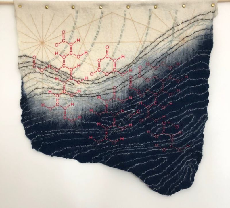 The Seven Seas by Ruth Jeyaveeran; merino wool, mohair/silk yarn, and rayon thread; 27 by 29 inches; 2018.