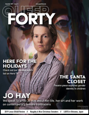 cover of Queer Forty magazine, photo of Jo Hay by Ron Amato