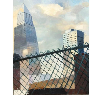 skyscrapers seen through chainlink fence by Yeji Jang