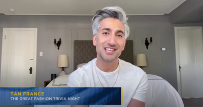 screenshot of Tan France participating in The Great Trivia Night