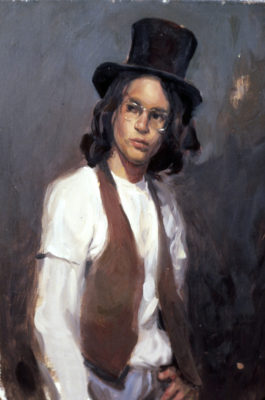 painting of man in a top hat with vest