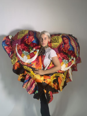 Woman in heart-shaped dress