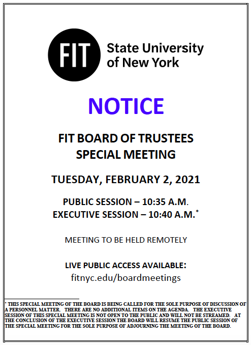flyer for Board of Trustees meeting