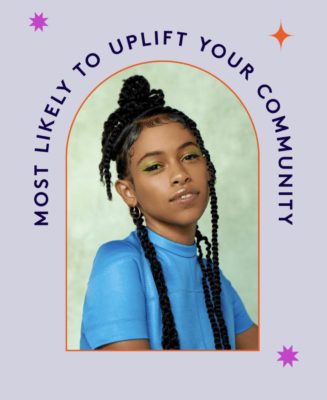 A post from Guanabana with a young girl that says "Most Likely to Uplift Your Community"