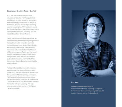 page of program with text and image of C.J. Yeh