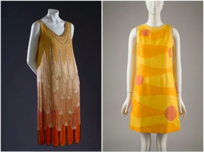 two dresses, one from the 1920s and one from the 1960s