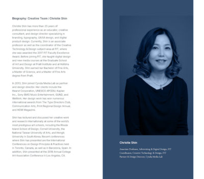 page of program with text and image of Christie Shin