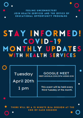 flyer for Health Services' Covid info event