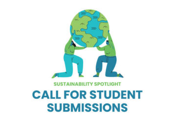call for student submissions with illustrations of figures holding a globe