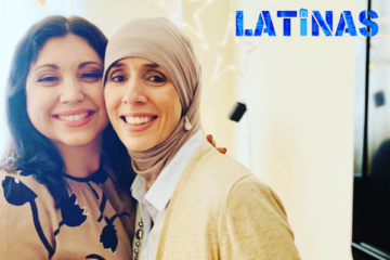 Elena Romero with Latina muslim Shinoa Matos with LATiNAS logo
