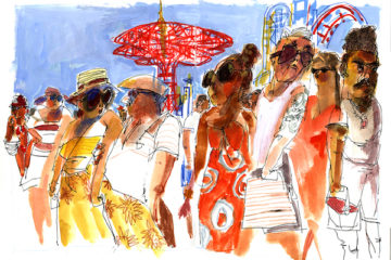 illustration of people at Coney Island