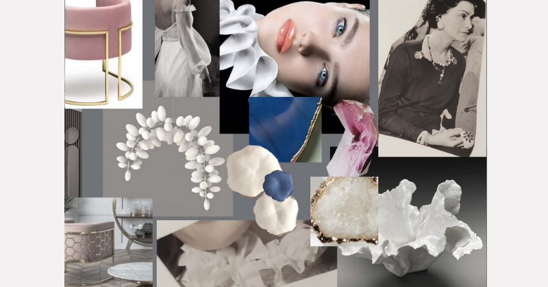 collage of furniture and models as a mood board