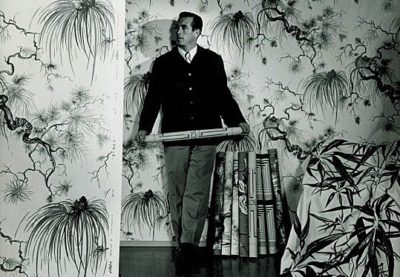 Dietrich in from of a decorative wall, c. 1950