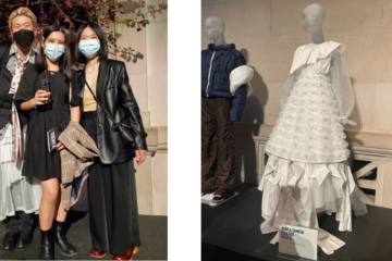 Asayla Samieva, Glen Roh, and Sally Li and the dress they designed for a Met Museum contest