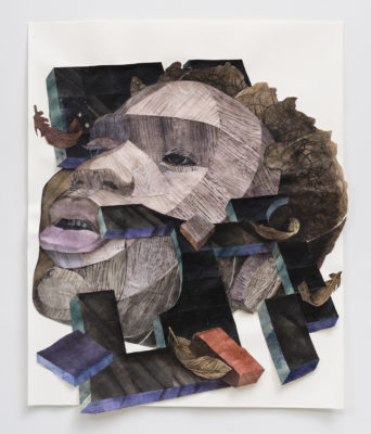artwork with face of a Black woman created from different shapes and textures