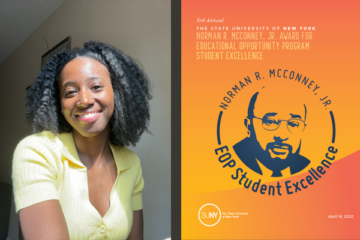 Rachelle Huntley and cover of McConney Awards program