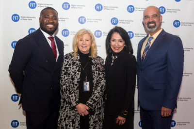 From left, Ishmael Kwawununu; Sherry Brabham, treasurer and vice president for Finance and Administration; President Brown; and Mario Cabrera at the award ceremony.