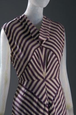 dress with contrasting diagonal stripes on a mannequin