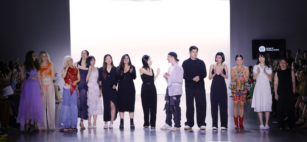 The Fashion Design MFA Class of 2023 at the runway presentation at Spring Studios.