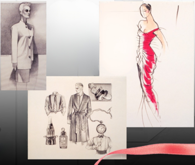 three fashion illustrations by different fashion illustrators