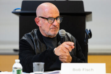 Bob Fisch sitting at a panel discussion table held on the FIT campus on Tuesday, October 17, 2023.