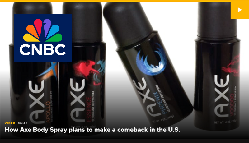 four cans of Axe body spray and CNBC logo