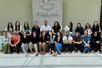 Fragrance Marketing and Management students outside Natura in Brazil.