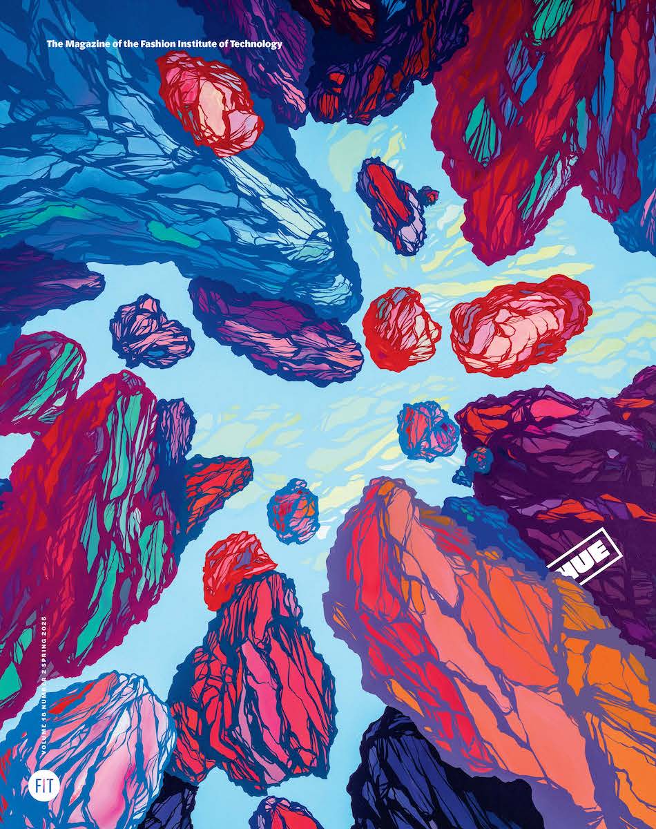 cover of Hue Spring 2025 with an illustration of red and blue rock formations