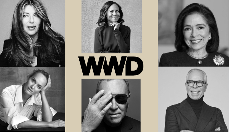 photos of Nina Garcia, Deborah Roberts, President Joyce F Brown, Tommy Hilfiger, Michael Kors, and Amber Valletta; WWD logo