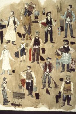 Sketches of costumes for the musical Fiddler on the Roof.