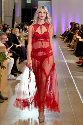A model walks the runway during the FIT's 2026 Future of Fashion runway show