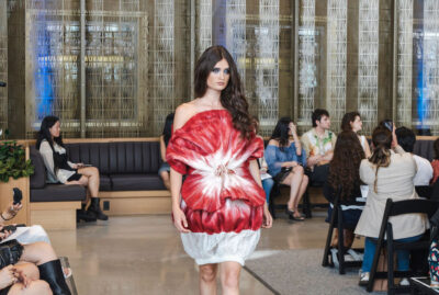 A model walks the runway during the FIT's 2026 Future of Fashion runway show