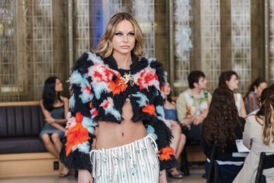 A model walks the runway during the FIT's 2026 Future of Fashion runway show